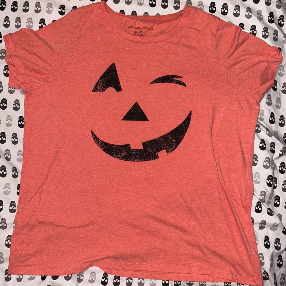 Grayson Threads Plus Size jack-o'-lantern short sleeve tee shirt